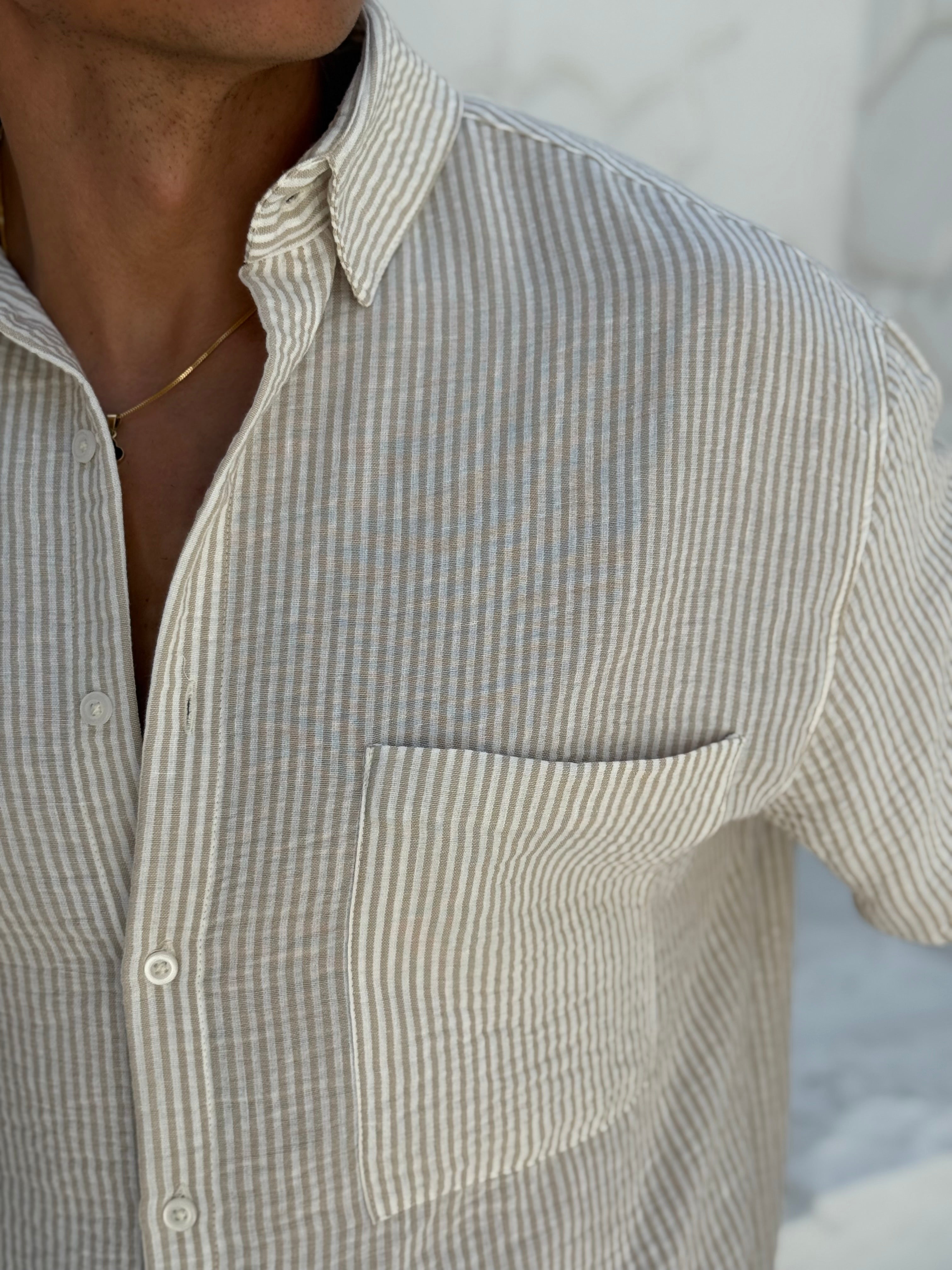 Linen shirt Striped with half sleeves