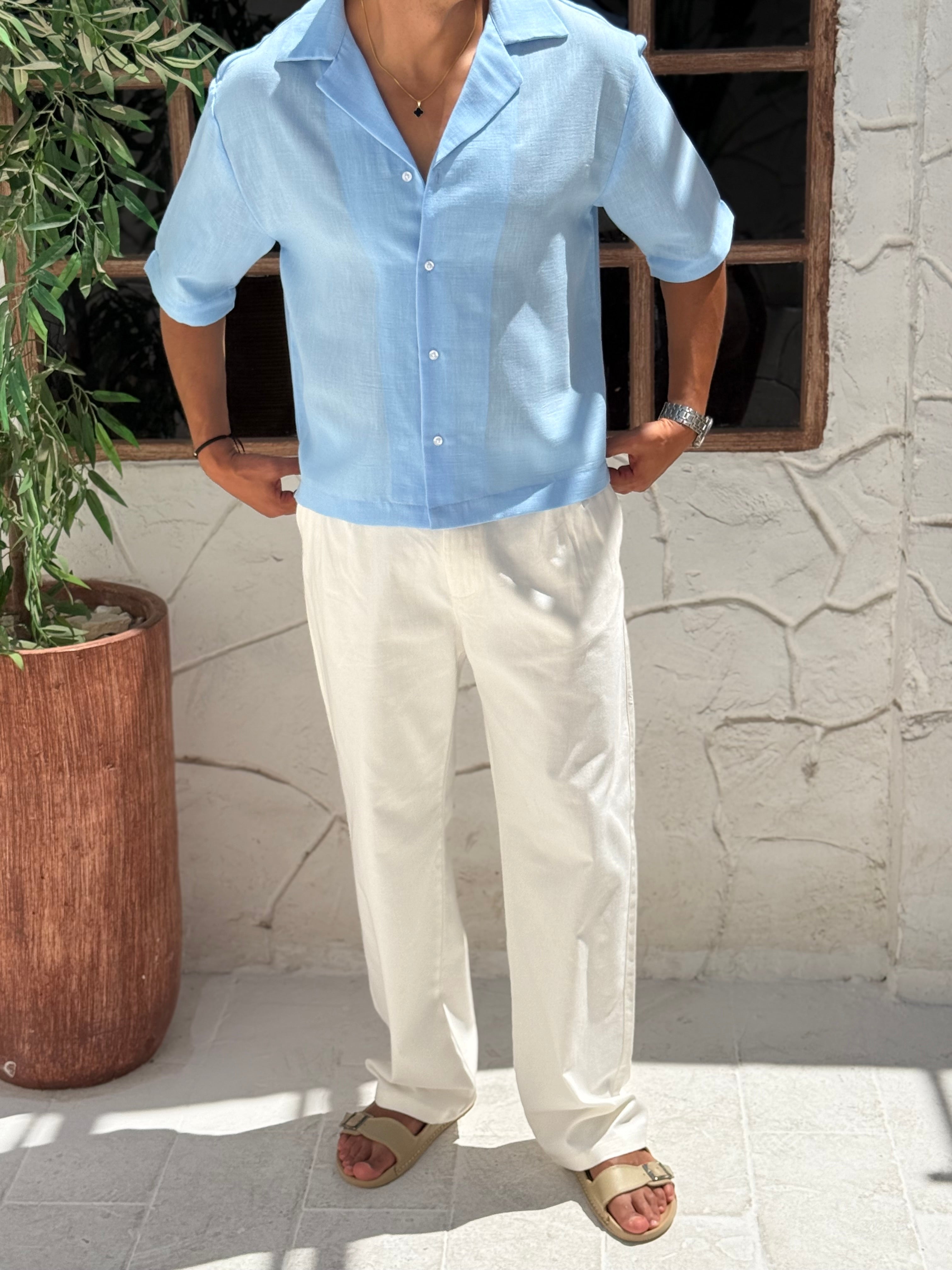 Linen shirt with half sleeves