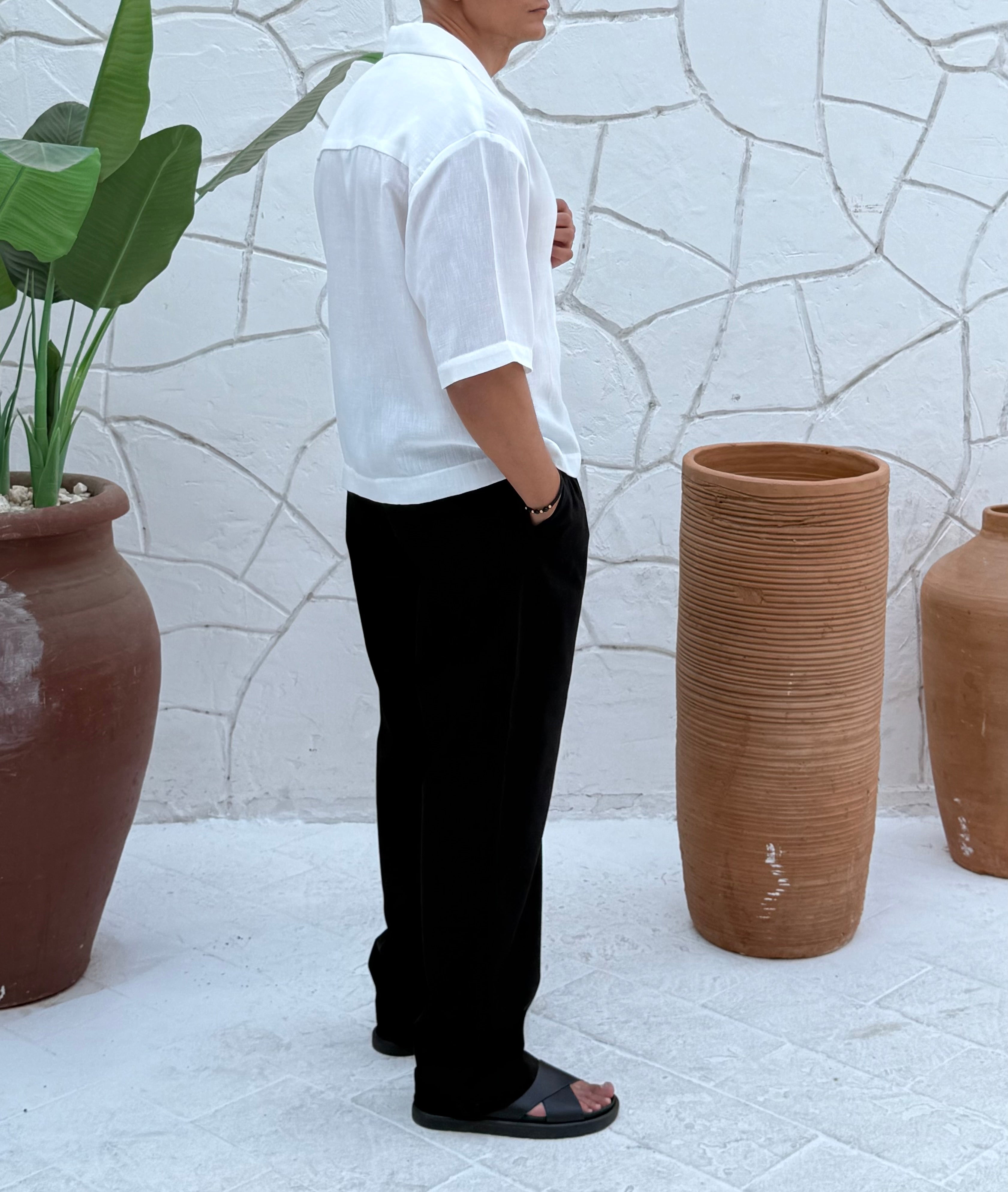 FAME men's gabardine cotton pants with side pockets and matching belt in beige, regular fit casual trousers for men in Egypt.
