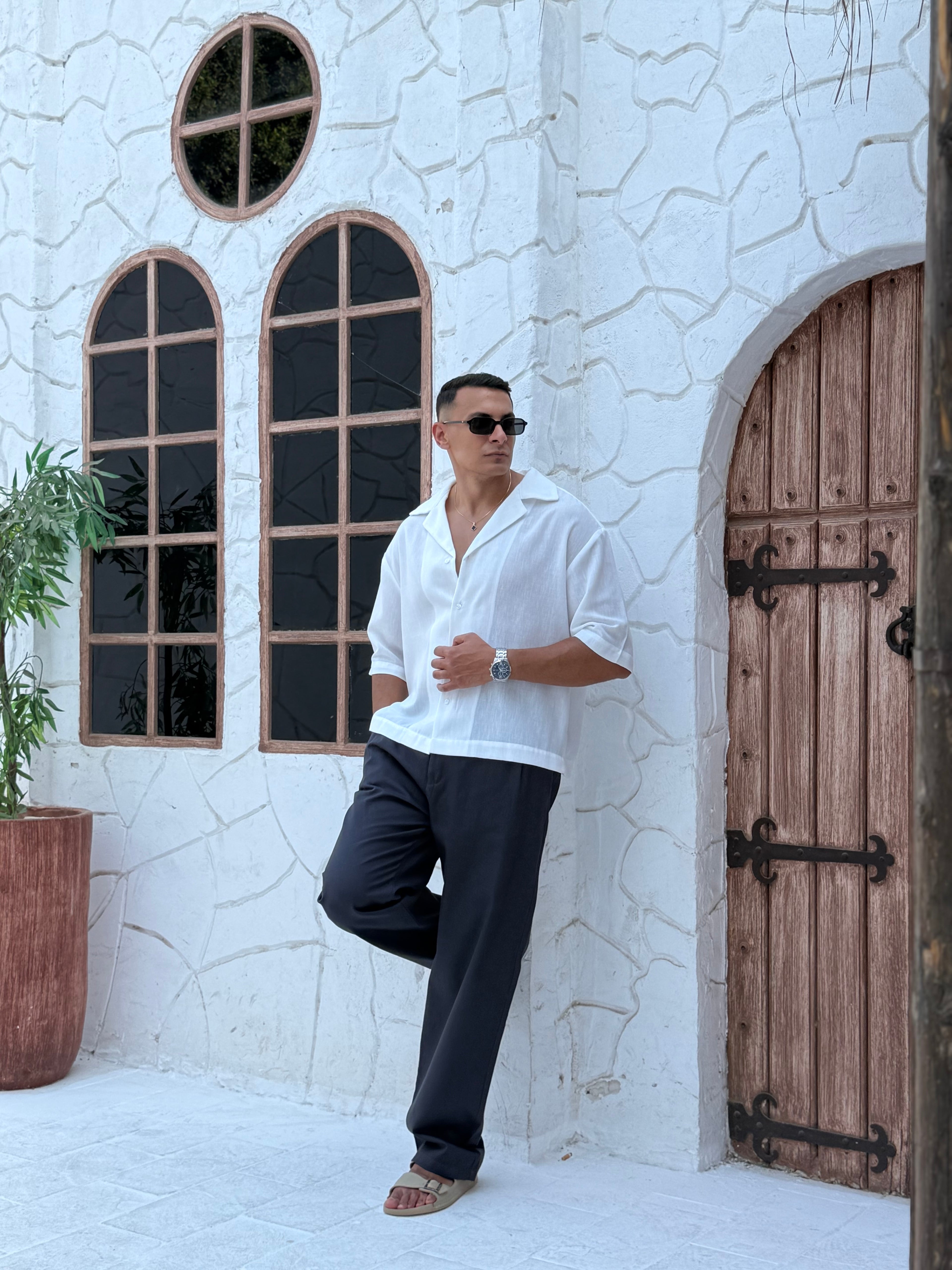 Linen shirt with half sleeves