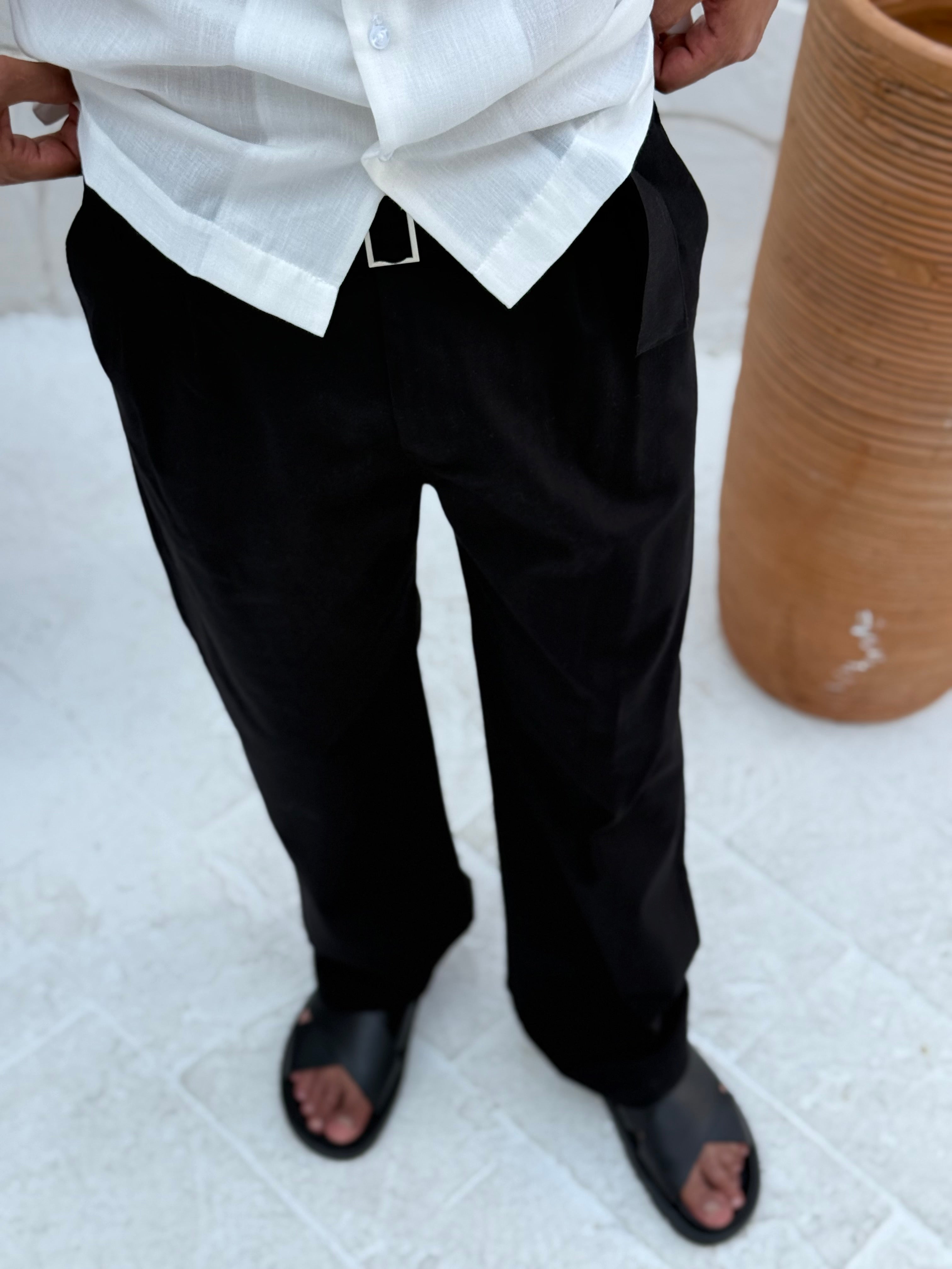 FAME men's gabardine cotton pants with side pockets and matching belt in beige, regular fit casual trousers for men in Egypt.