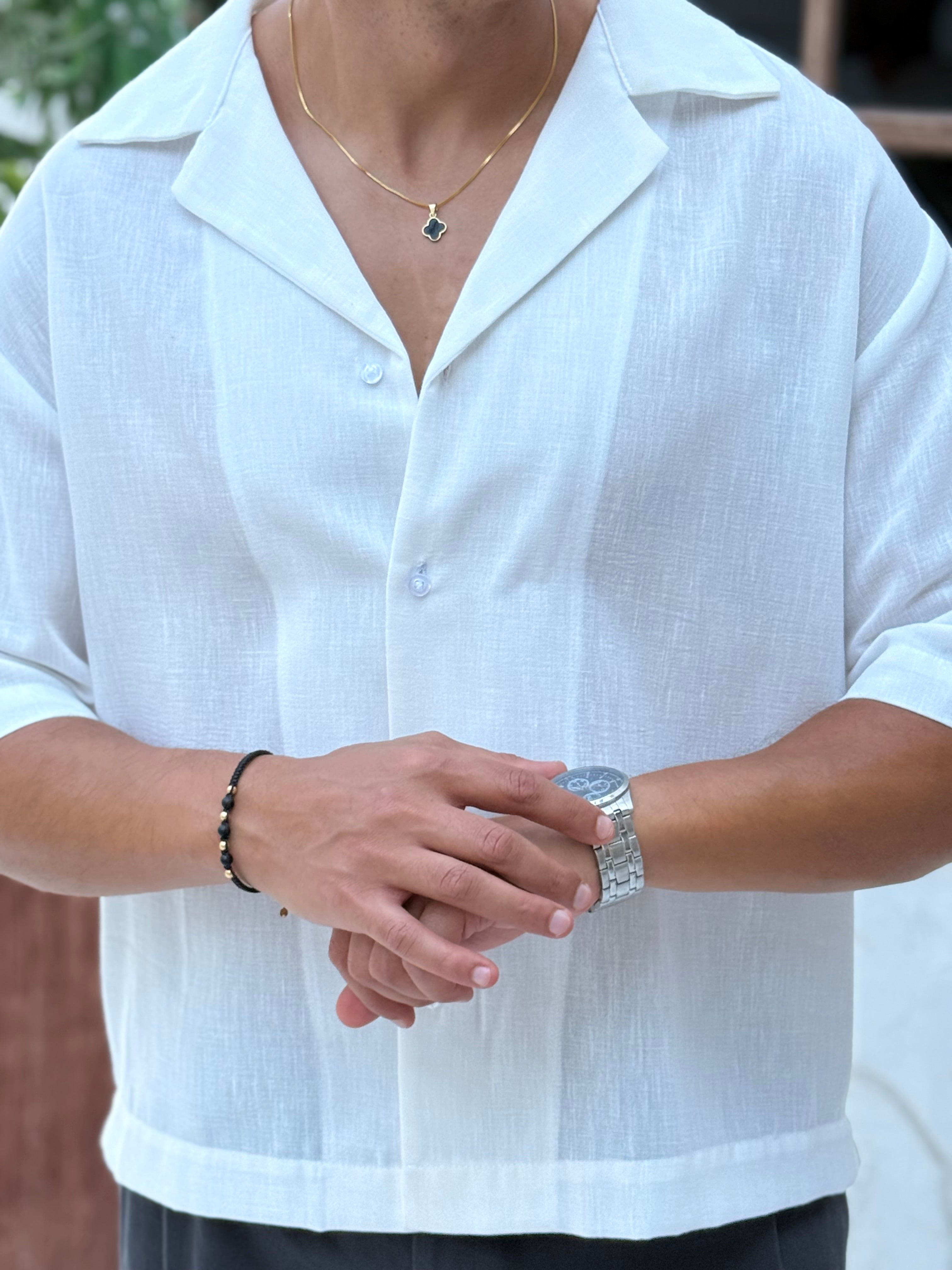 Linen shirt with half sleeves