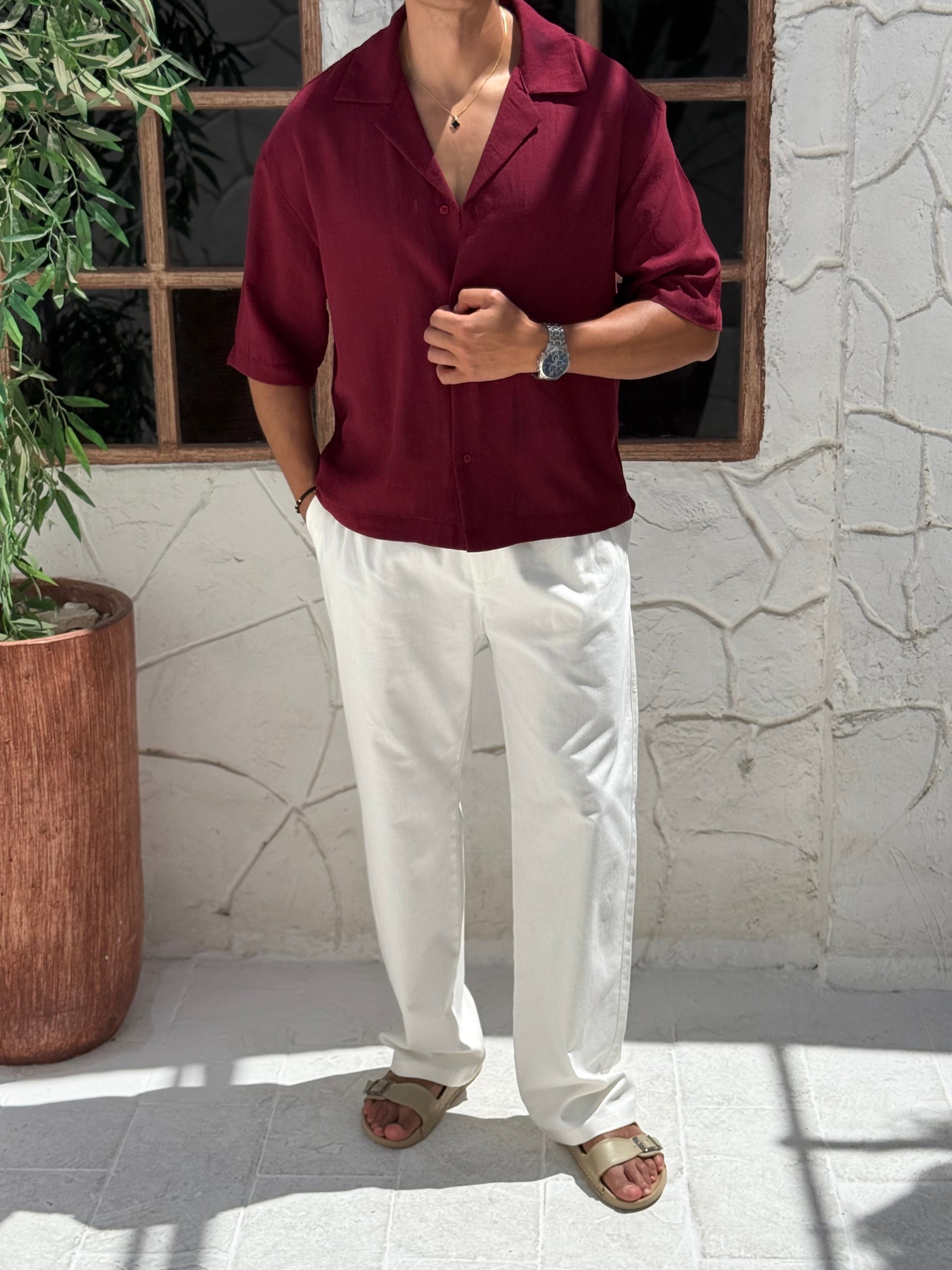 Linen shirt with half sleeves