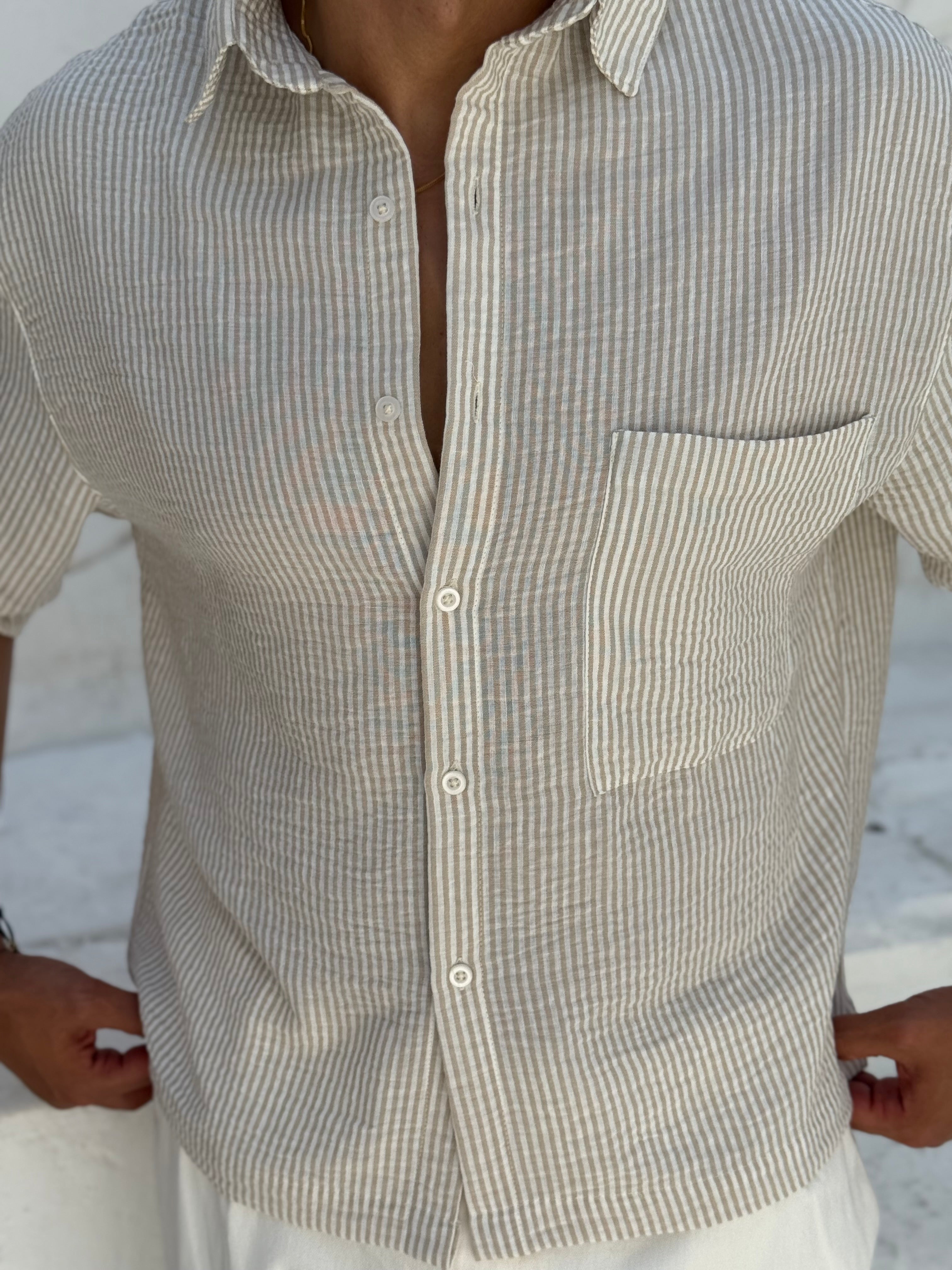 Linen shirt Striped with half sleeves