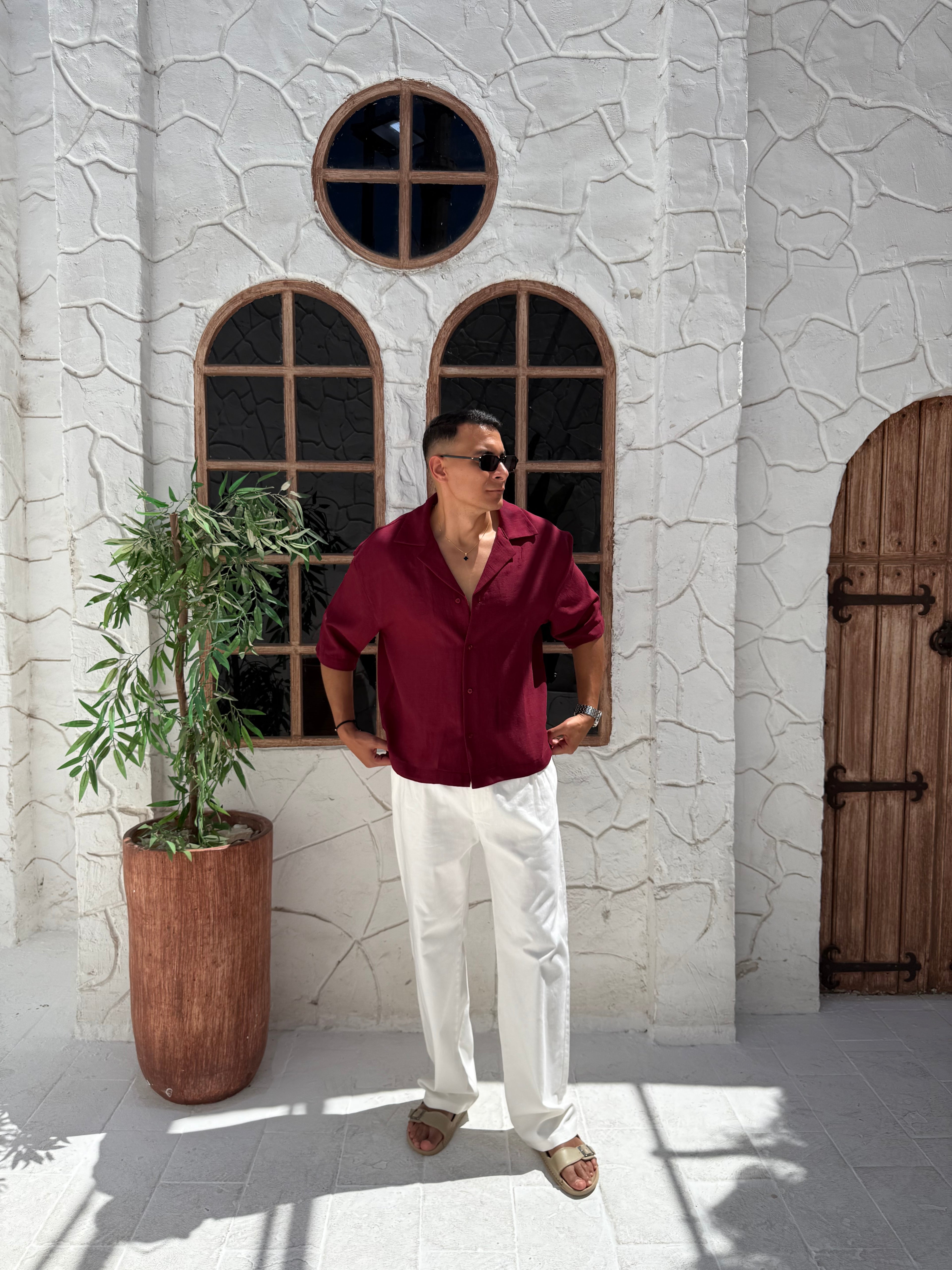 Linen shirt with half sleeves
