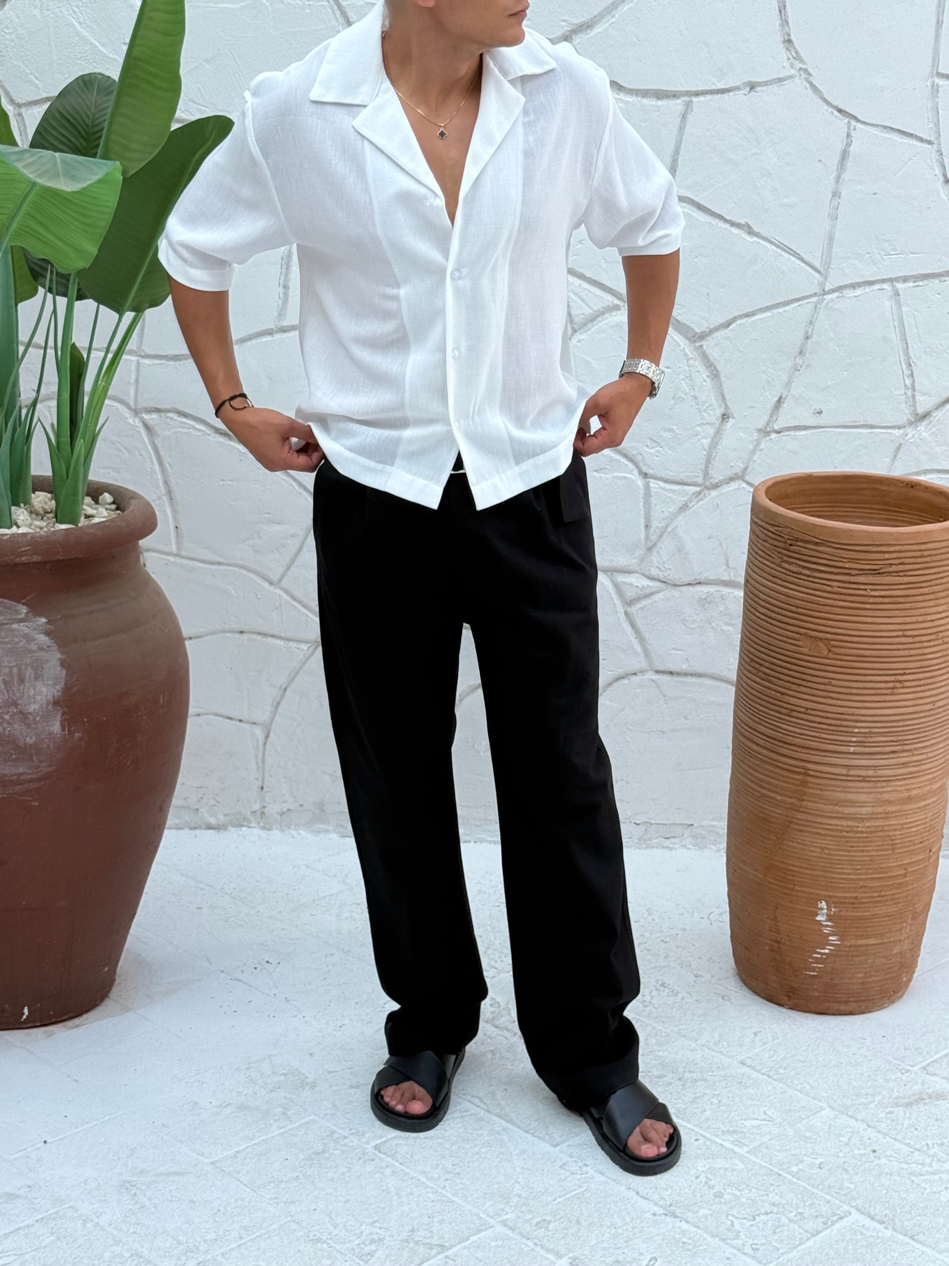 FAME men's gabardine cotton pants with side pockets and matching belt in beige, regular fit casual trousers for men in Egypt.