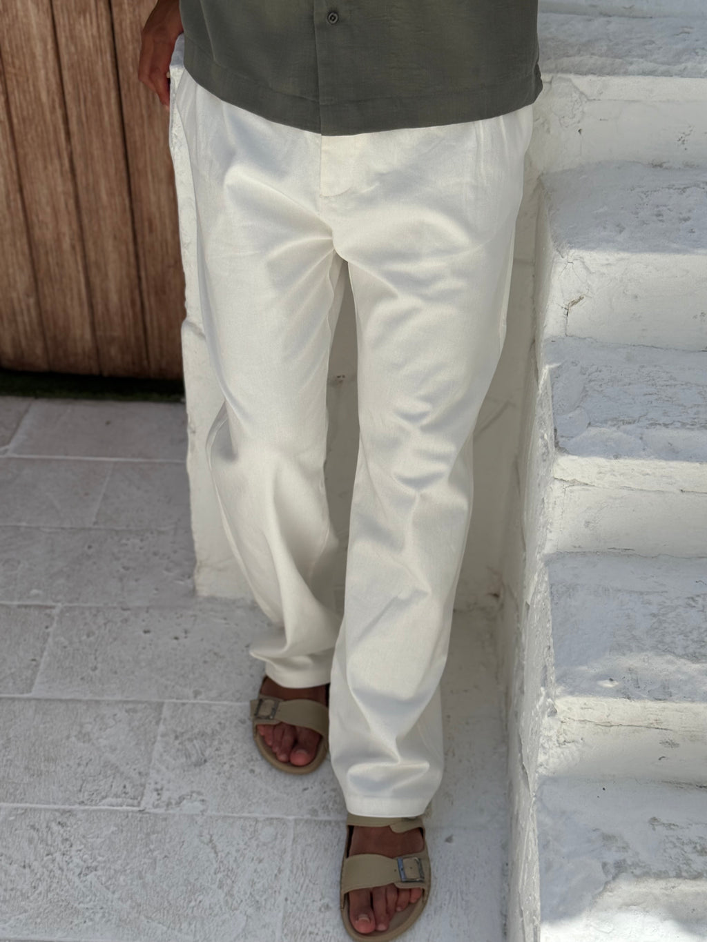 Men's Gabardine Cotton Pants with Side Pockets & Belt