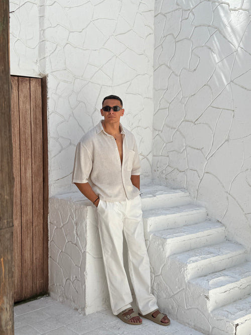 Linen shirt Striped with half sleeves