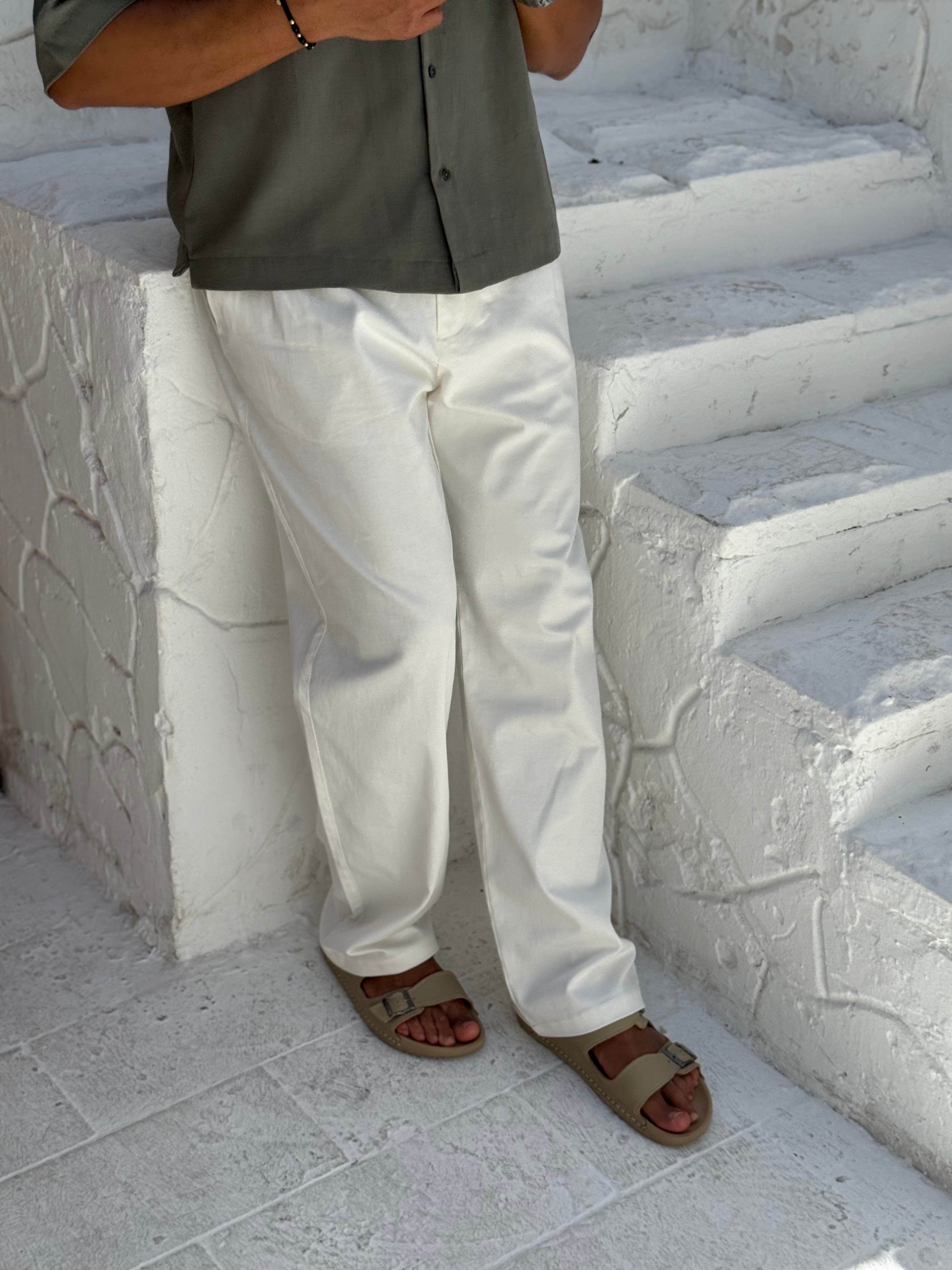 Men's Gabardine Cotton Pants with Side Pockets & Belt