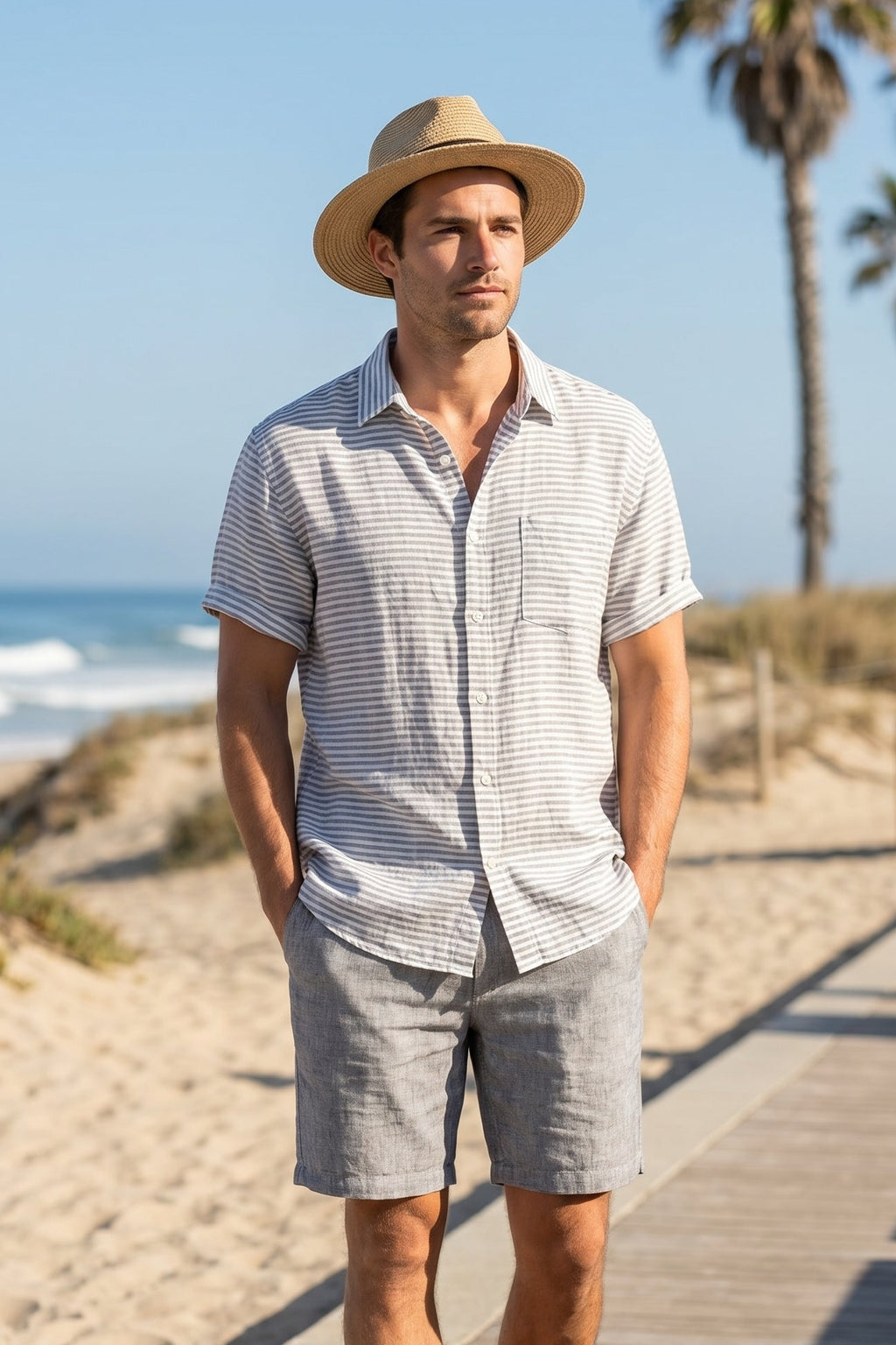 men wear the linen shirt with half sleeves - fame