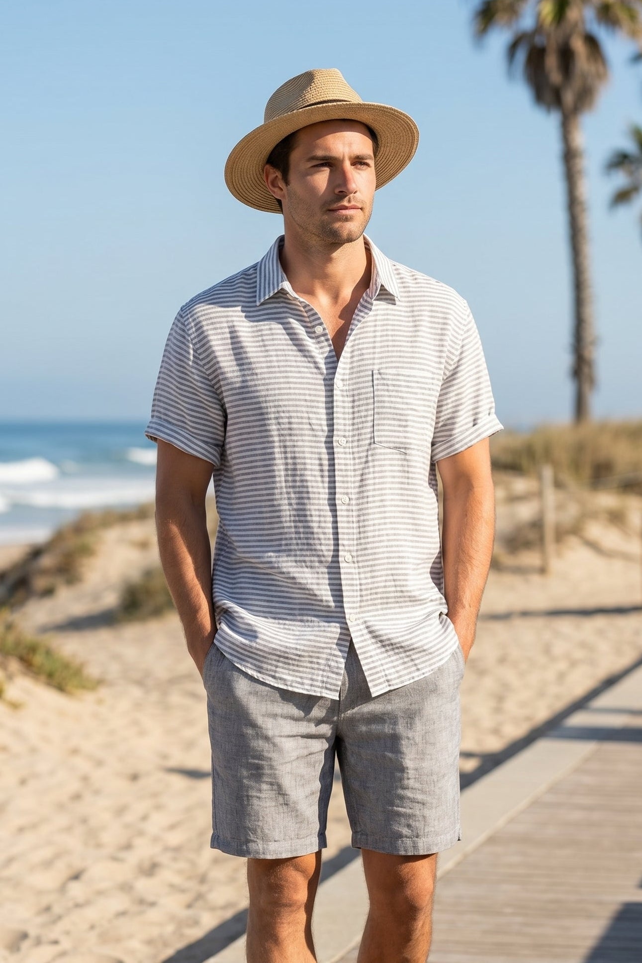men wear the linen shirt with half sleeves - fame