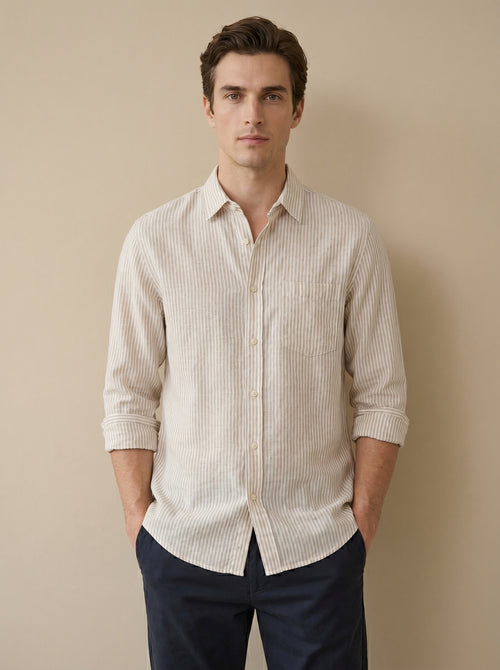 Man wear linen pure shirt with long sleeves - fame clothes - men outfits