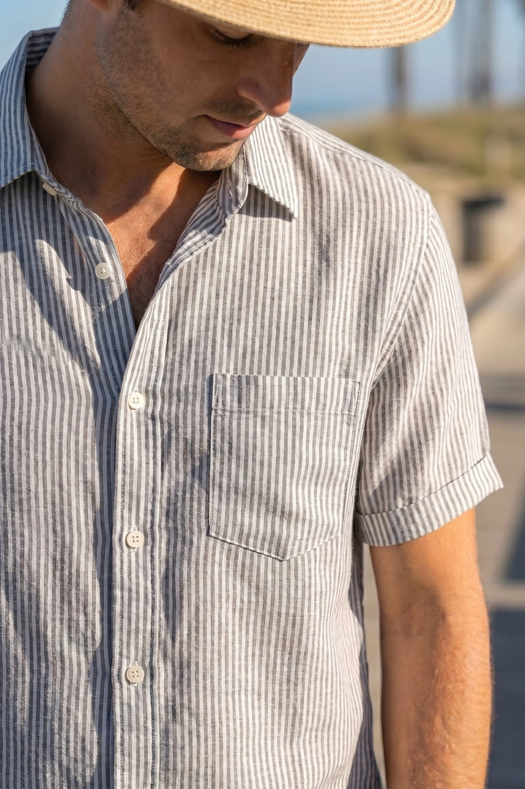 men wear the linen shirt with half sleeves - fame